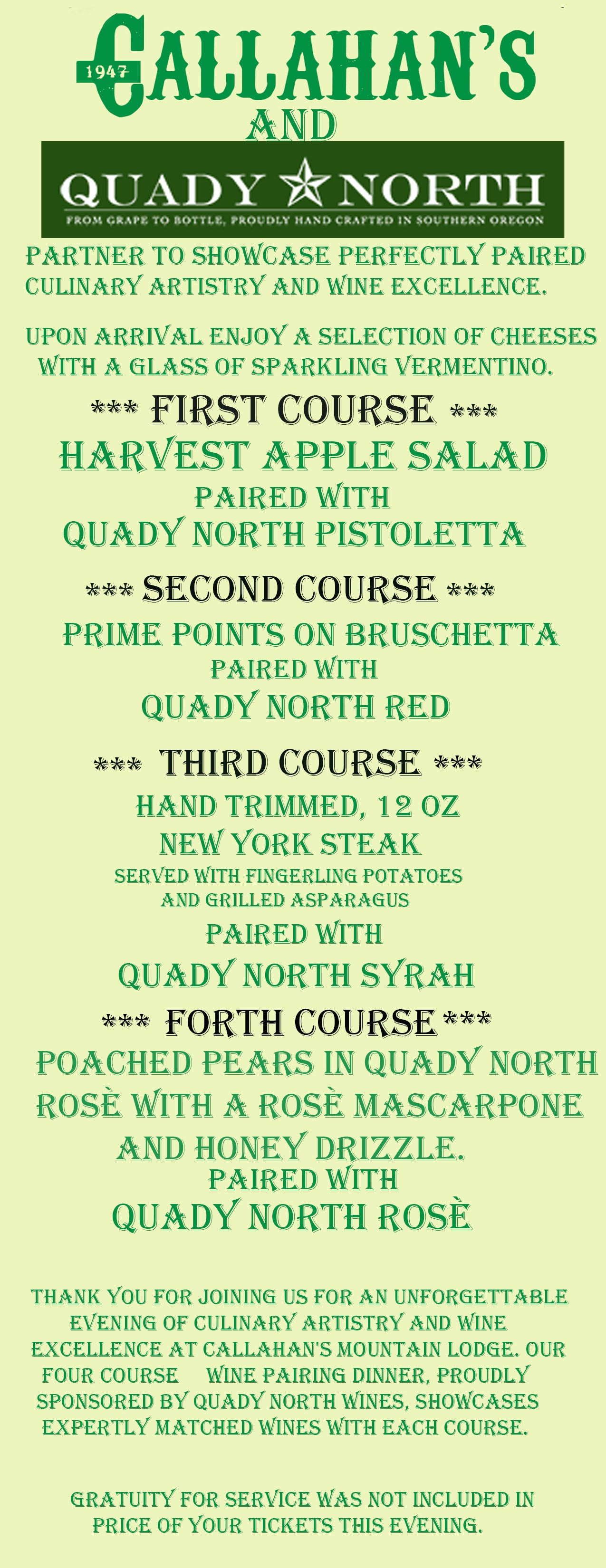 Wine pairing menu