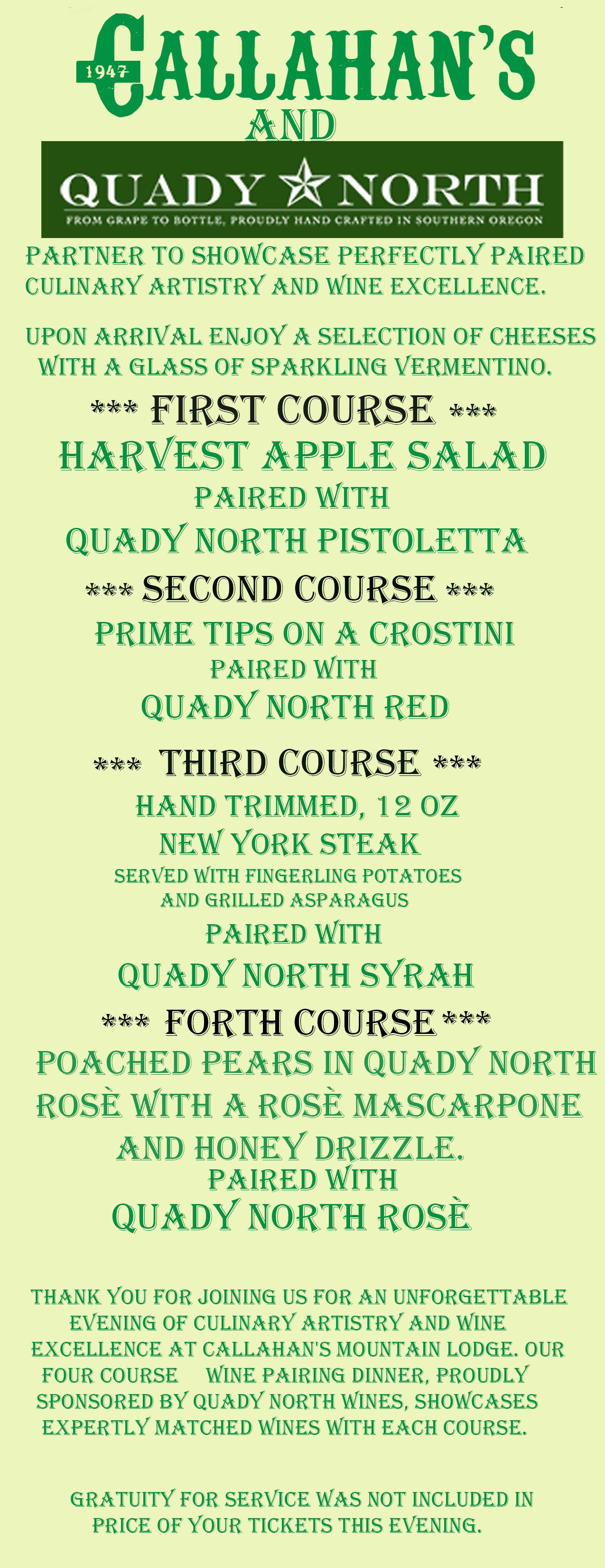 Wine pairing menu